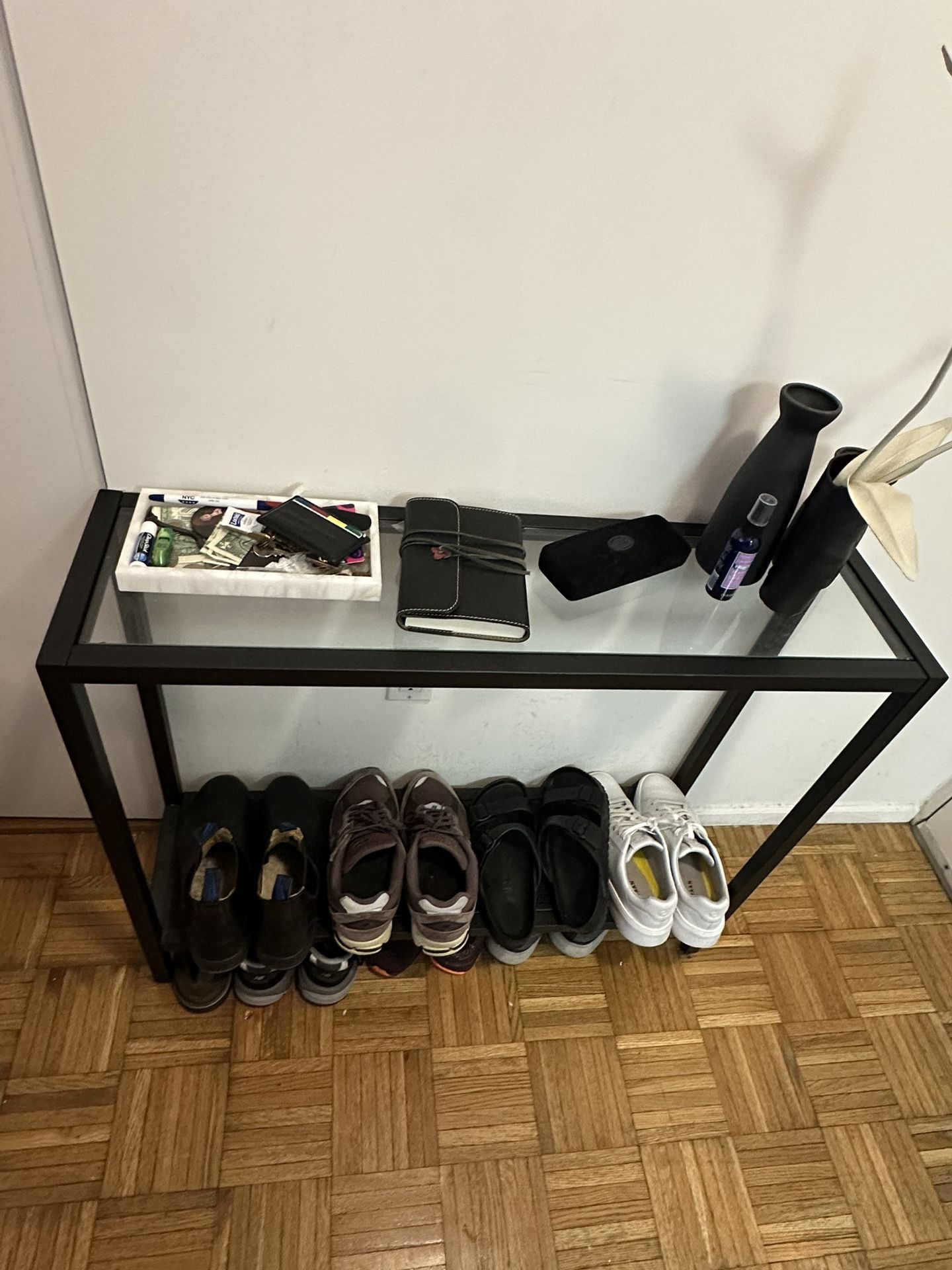 36” Glass Top Console Table (Black Metal)