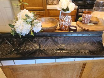 Tin & wooden shelf from Hobby Lobby. Flaws