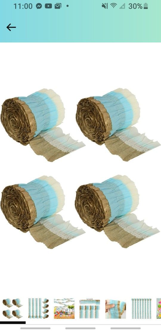 Wedding Party Decorations 4 Rolls White Gold Blue Crepe Paper Streamers Tassels Streamer Paper for Wedding Bachelorette Party Birthday Bridal/Baby Sho