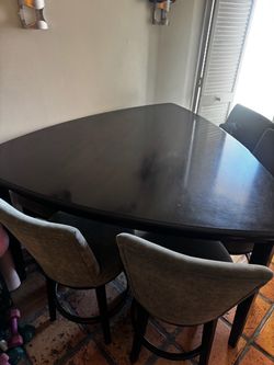 Dark Wood Bar Height Dining Table with Chairs