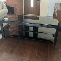 Black steel and glass tv stand