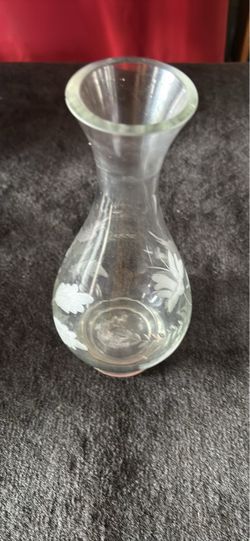 Vintage Clear Glass Vase with Etched Floral Design