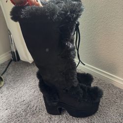 Black Fur Platform Boots