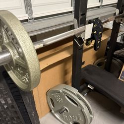 Bench Press ,Olympic Bar Four 45 Lbs. Two 25 Lbs  Total 230 Lbs Weight Set 