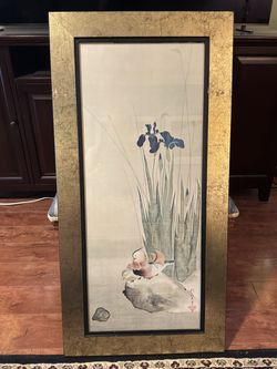 Framed Sakai Hoitsu Art Print – "Iris & Mandarin Ducks"