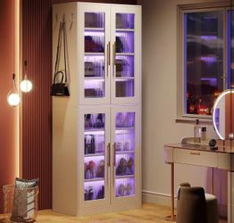 New assembled Tall Shoe Storage Cabinet with Acrylic Doors and LED Lights, 8-Tier Entryway Shoe Organizer Rack with Adjustable Shelves and Hanging Hoo