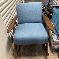Blue Upholstered Rocking Chair with Wooden Frame