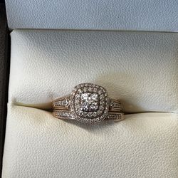 Rose Gold 14Kt Wedding Set Rings With Small Diamonds 
