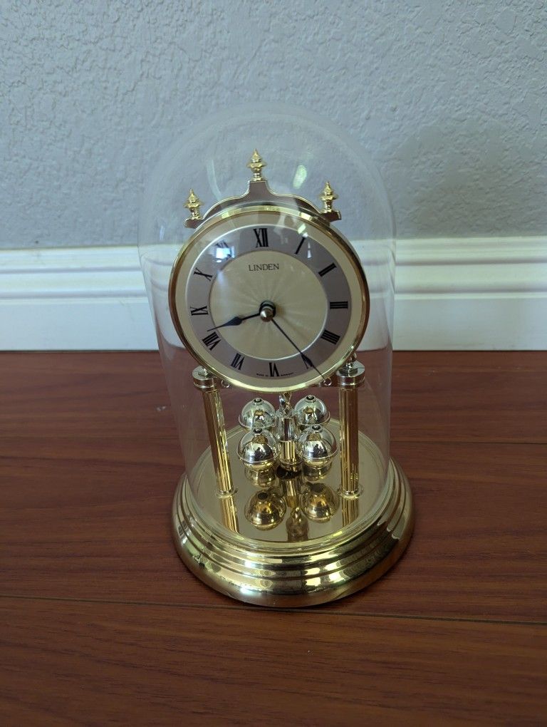 Vintage Linden Quartz Dome Clock Made In Germany, German Suspension Pendulum Mantel Desk Clock, Decorative Accent Piece, Works Fine