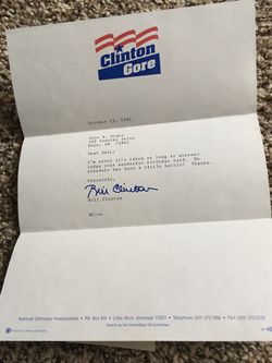 Bill Clinton Signed Campaign Note