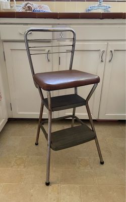 Vintage Cosco Metal Step Stool Chair Flip Up Seat Retro Mid Century