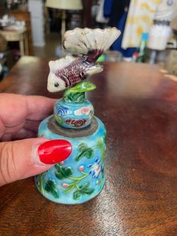Antique Asian koi fish enamel bell