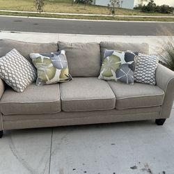 3-Seat Sofa / Couch – Neutral Beige (Includes Throw Pillows