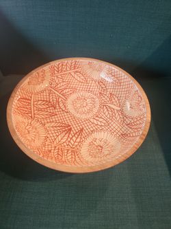 Opal House Decorative Wood Bowl with Leaf Pattern