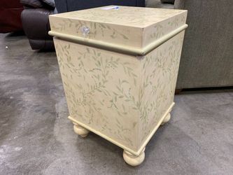 Yellow and Leaf Painted Storage End Table