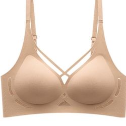 Xl size Wireless Push Up Bra with Mesh Cutout Design, V-Neck Front Closure Seamless Comfort Bra