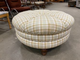 Striped Upholstered Tufted Ottoman