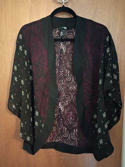 H&M Sheer Black Mixed Print Open Front Kimono Cardigan M