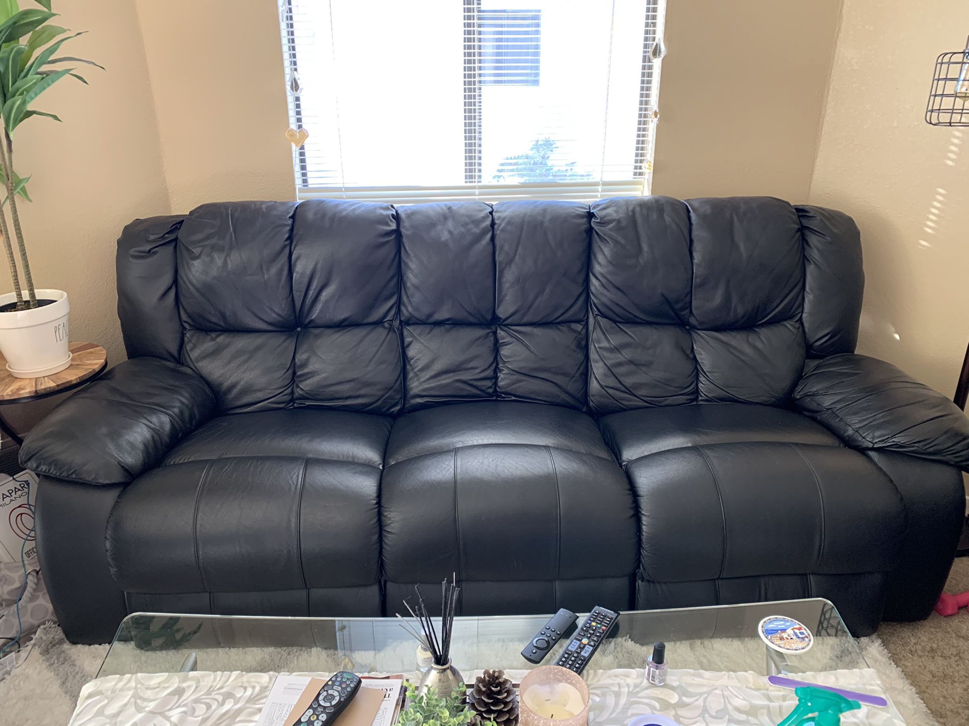 Leather recliner couch and chairs set