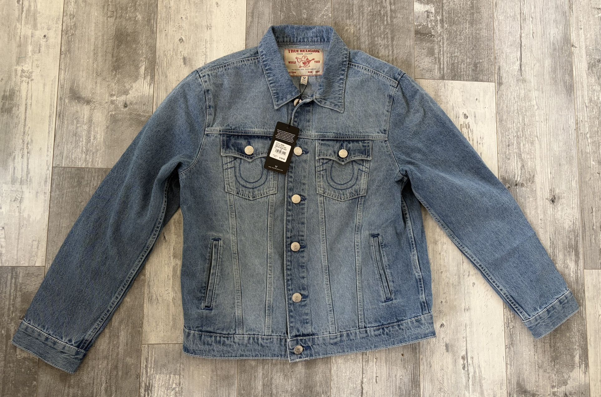 True Religion Mens Medium Jesse SN Trucker Denim Blue Wash Jean Jacket NWT