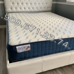 Queen Crystal Button Tufted Bed w. Orthopedic Mattress Included 
