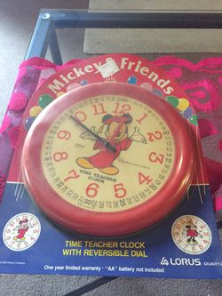 Vintage Mickey & Friends Loris Quartz Time Teacher Clock