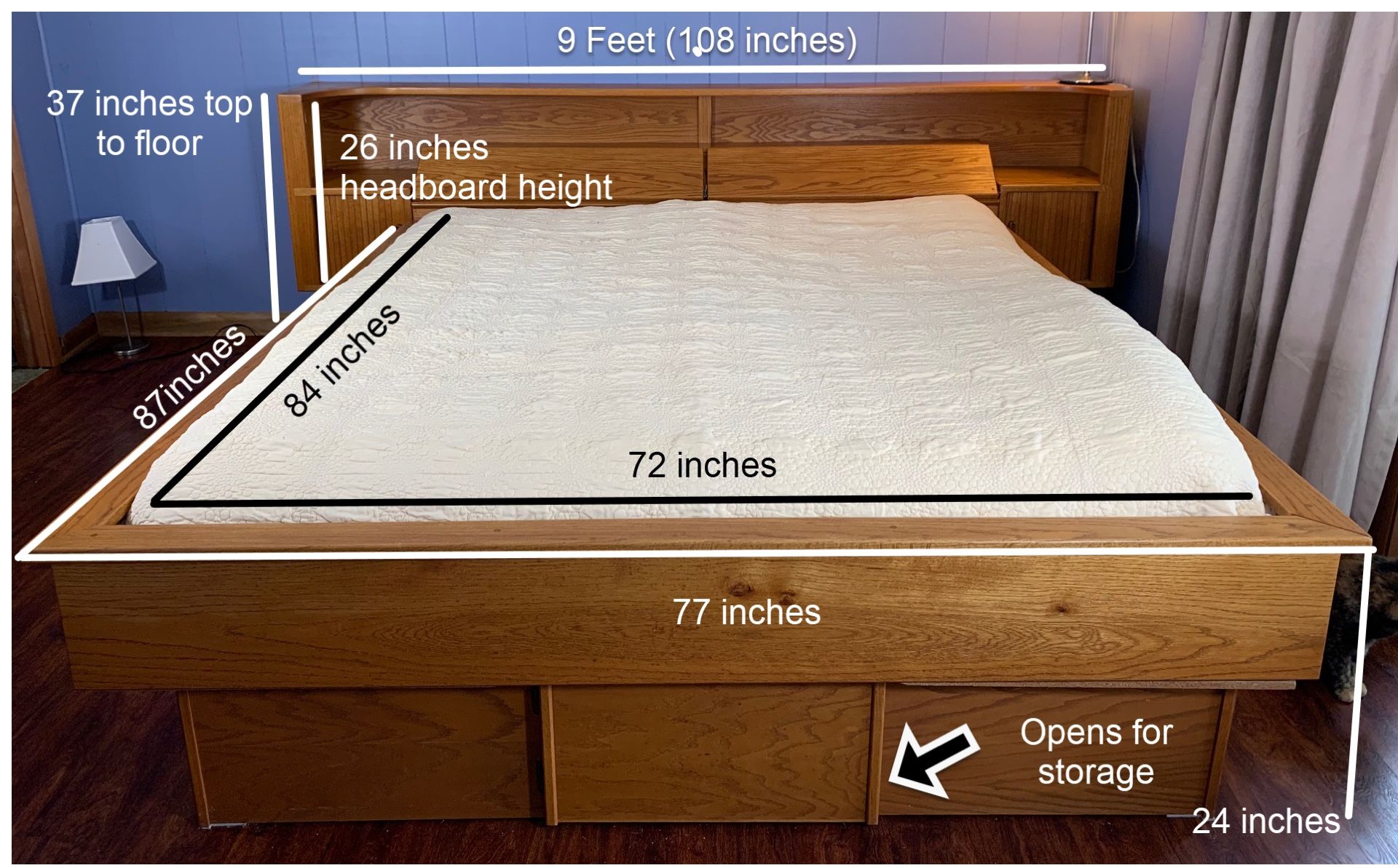 California King Bed Frame Solid Oak with MEGA built in storage + Free Sleep Number Mattress Included