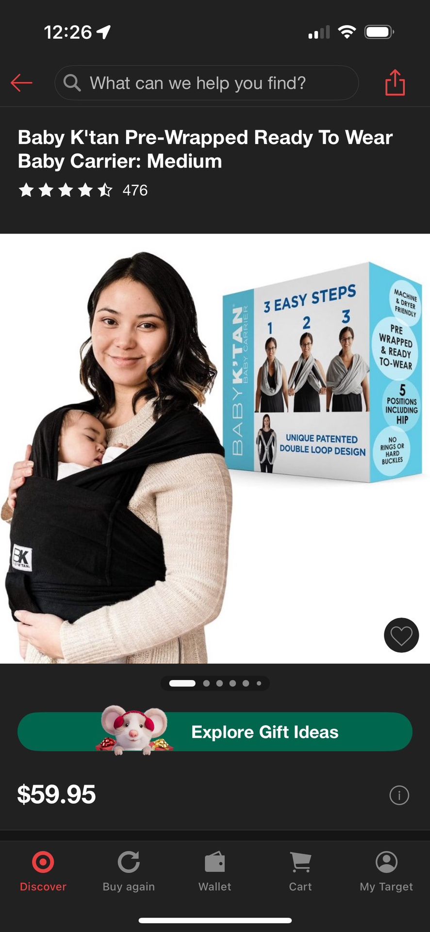 Baby K’tan Carrier in Black / Medium