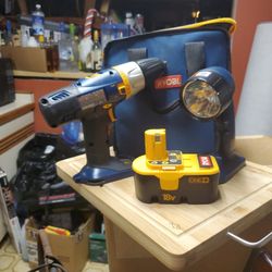Ryobi 18v One + Drill and flashlight and storage bag