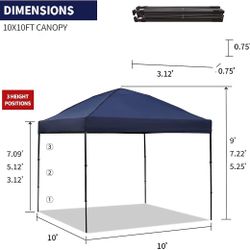 10x10 Pop Up Canopy , Waterproof Shade Canopy with Sand Bags Outdoor Canopy Tent for Camping Beach Parties Backyard (Navy Blue)