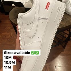 Supreme Nike Air Force 1 White Sizes 10M, 10.5M, 11M, & 12M