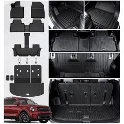 Floor Mats Cargo Mat with Backrest Mats for 2020-2025 Kia Telluride 7/8 Passenger Car Mats Accessories, All Weather TPE Protectors Cargo Liner Seat Ba