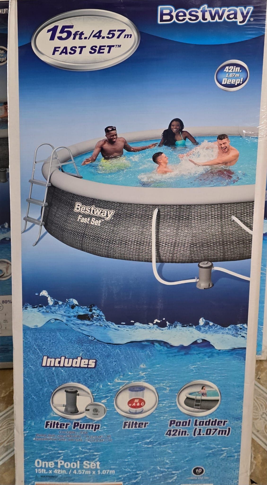 Bestway Fast Set 15’ x 42” Round Inflatable Pool Set