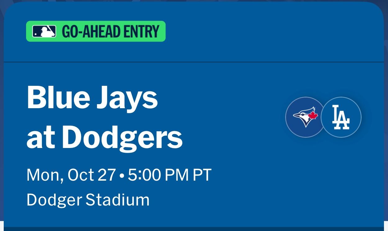 2 World Series Tickets Game 3. Monday 10/27