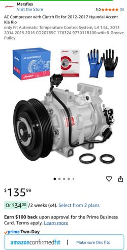 AC Compressor with Clutch Fit for 2012-2017 Hyundai Accent Kia Rio only Fit Automatic Temperature Control System, L4 1.6L, 2013 2014 2015 2016 CO20765