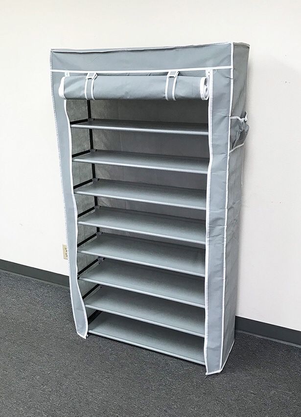 (NEW) $25 each 10-Tiers 45 Shoe Rack Closet with Fabric Cover Storage Organizer Cabinet 36x12x62”