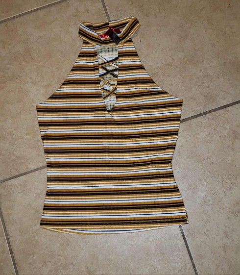WOMEN'S JUNIOR'S SIZE MEDIUM M HOT KISS STRIPED CHOKER CORSET HALTER RAZORBACK TANK TOP SHIRT