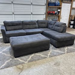 🛋️ Gray Sectional Couch w/ Oversized Ottoman Free Delivery