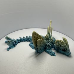 Baby Butterfly Dragon 3D Printed Hand Painted Eyes Light Blue and Tan Filament