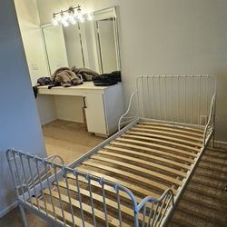 IKEA Minnen White Extended Metal-Bed Small To Twin Size 