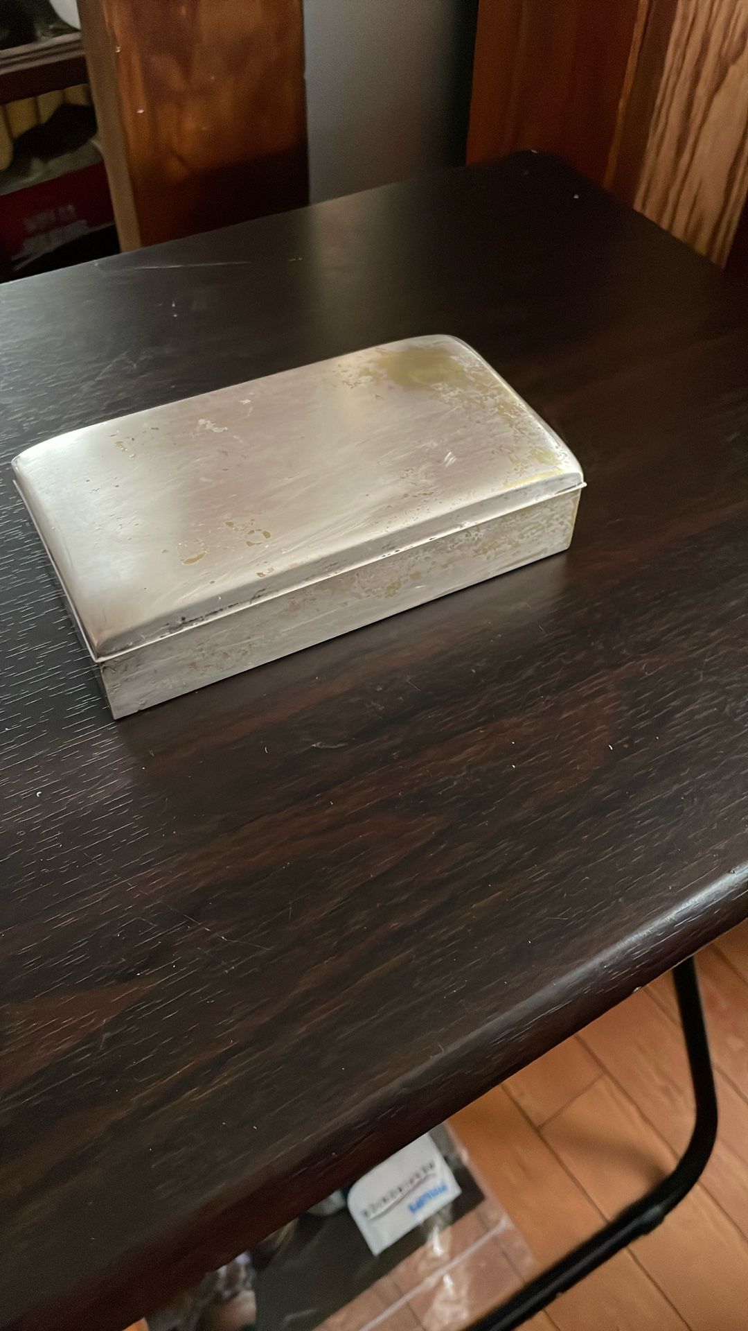 Antique Silver Plated Box Mahogany Wood Inside