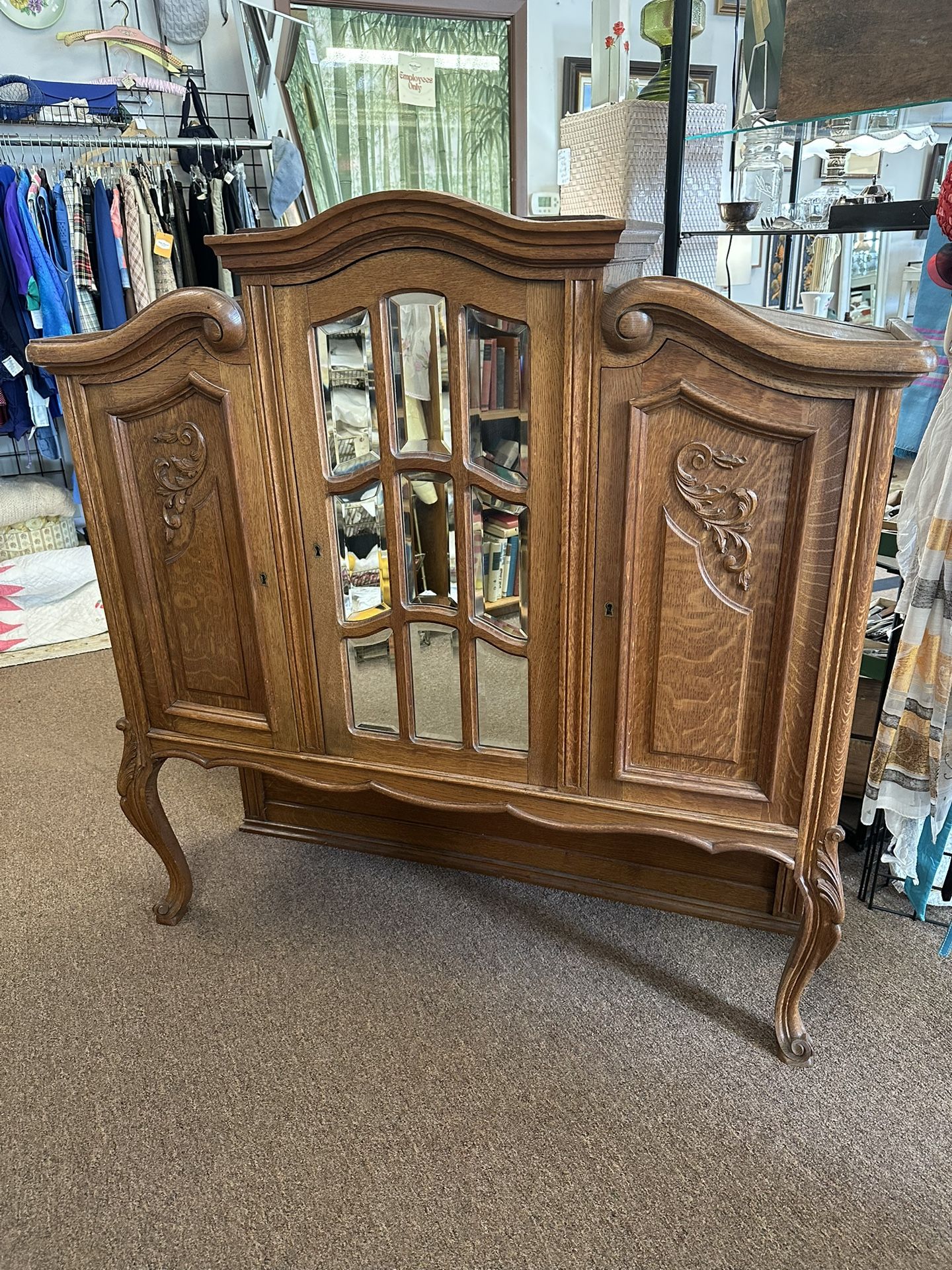 1910/1920 Oak China Cupboard W/Beveled Mirror Door