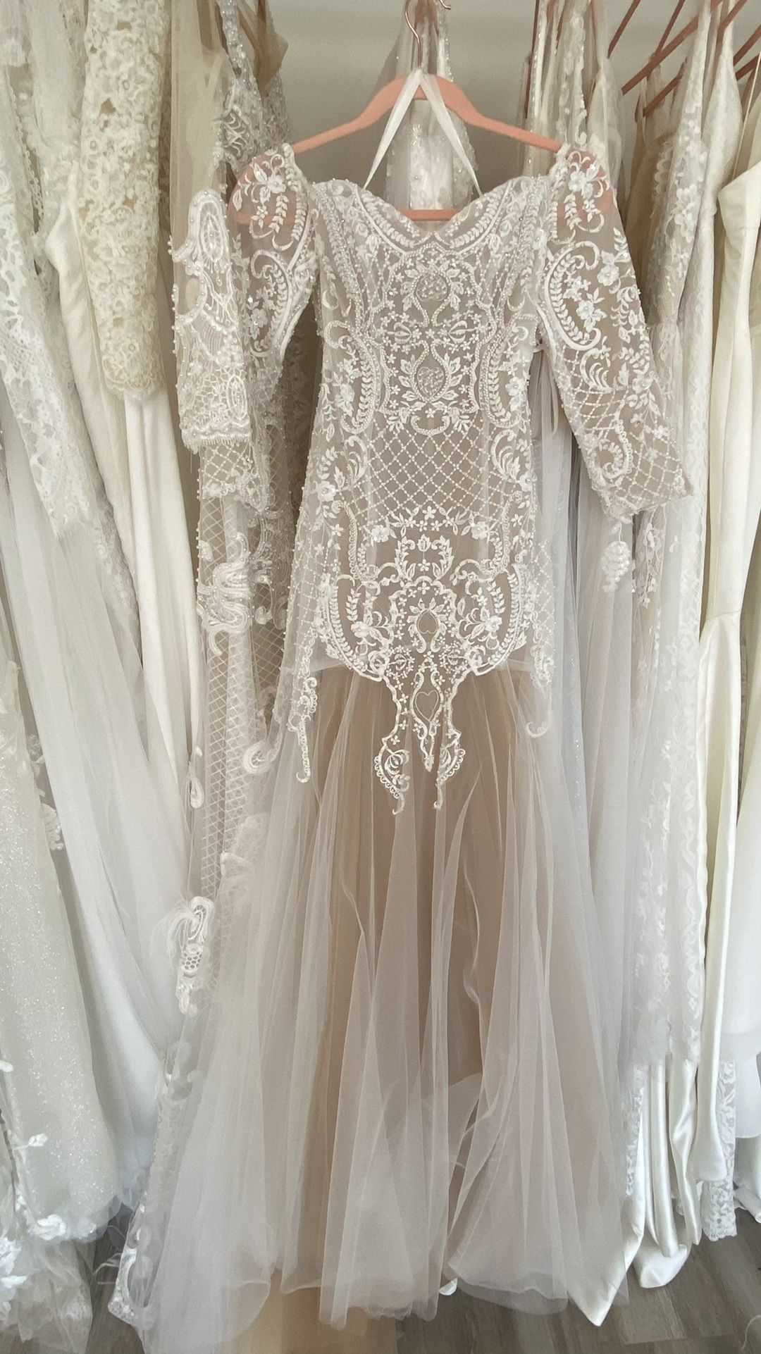 Champagne Color Beaded Sheer Style Dress