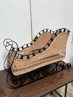 Vintage Large Christmas Santa's Sleigh - With Christmas Tree Designs and Wicker - 21in by 31in  $300 to purchase online. 