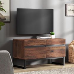 WAMPAT Modern TV Stand for TVs up to 50 inch, Entertainment Center TV Console with Storage Cabinet and Metal Base, Wood Media Console for Living Room,