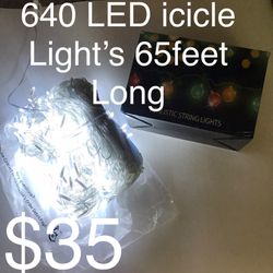 Christmas Lights 640 LED 65 FT Christmas Lights Outdoor with 120 Drops Plug in 8 Modes Christmas Decorations Curtain Fairy Lights for Wedding Party 