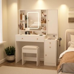 😀 Vabches White Vanity Desk with Mirror and Lights