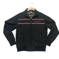 Vintage Y2K Maui and Sons Black  Windbreaker Jacket Full Zip SMALL Surfer Shark 