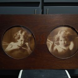 Vintage Cupid Framed Picture, Asleep & Awake, Valentine's Day Antique