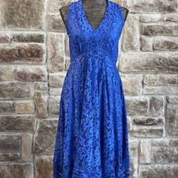 Size 10 New Navy Blue Lace Handkerchief Hem Dress Evening Wedding Occasion Nwt